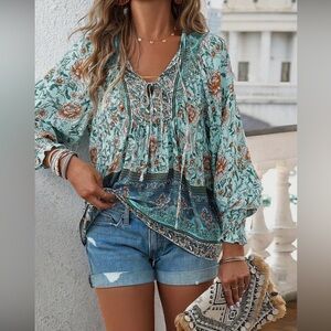 Floral Boho Blouse blue